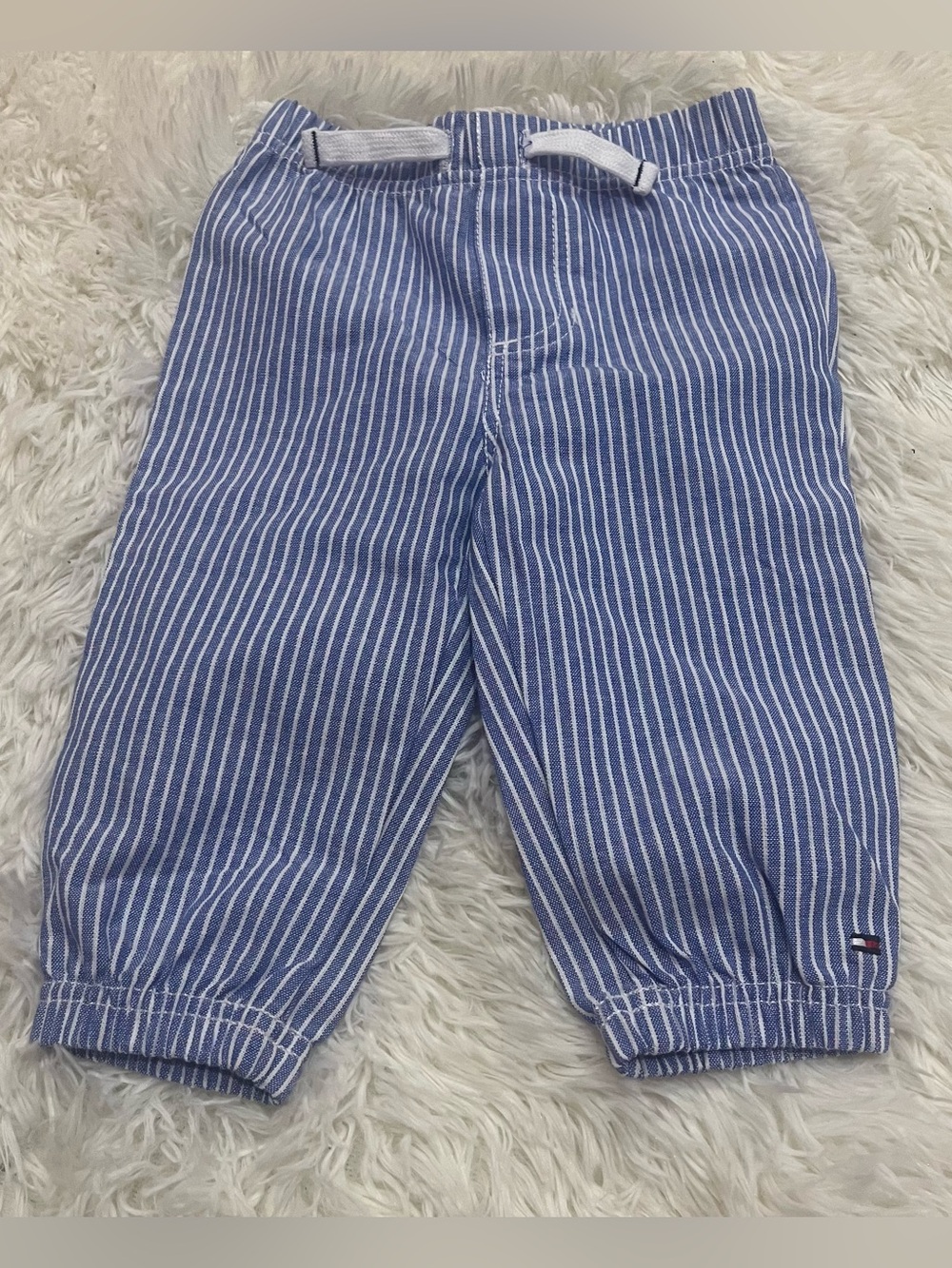 Tommy Hilfiger Baby Blue and White Striped Drawstring Joggers Pants size 6-9 m
